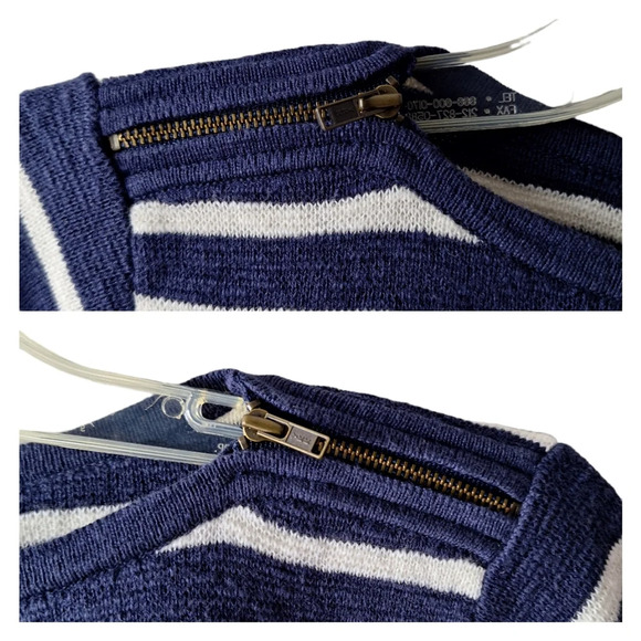 Madewell Small Striped Cropped Boatneck Shoulder Zipper Cotton Wool Sweater - Picture 8 of 14